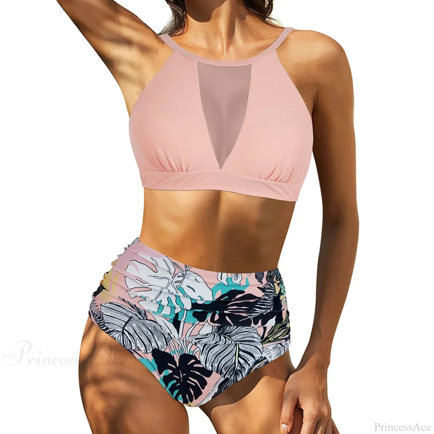 Hollow Solid Color High Waist Two Piece Set - Image 8