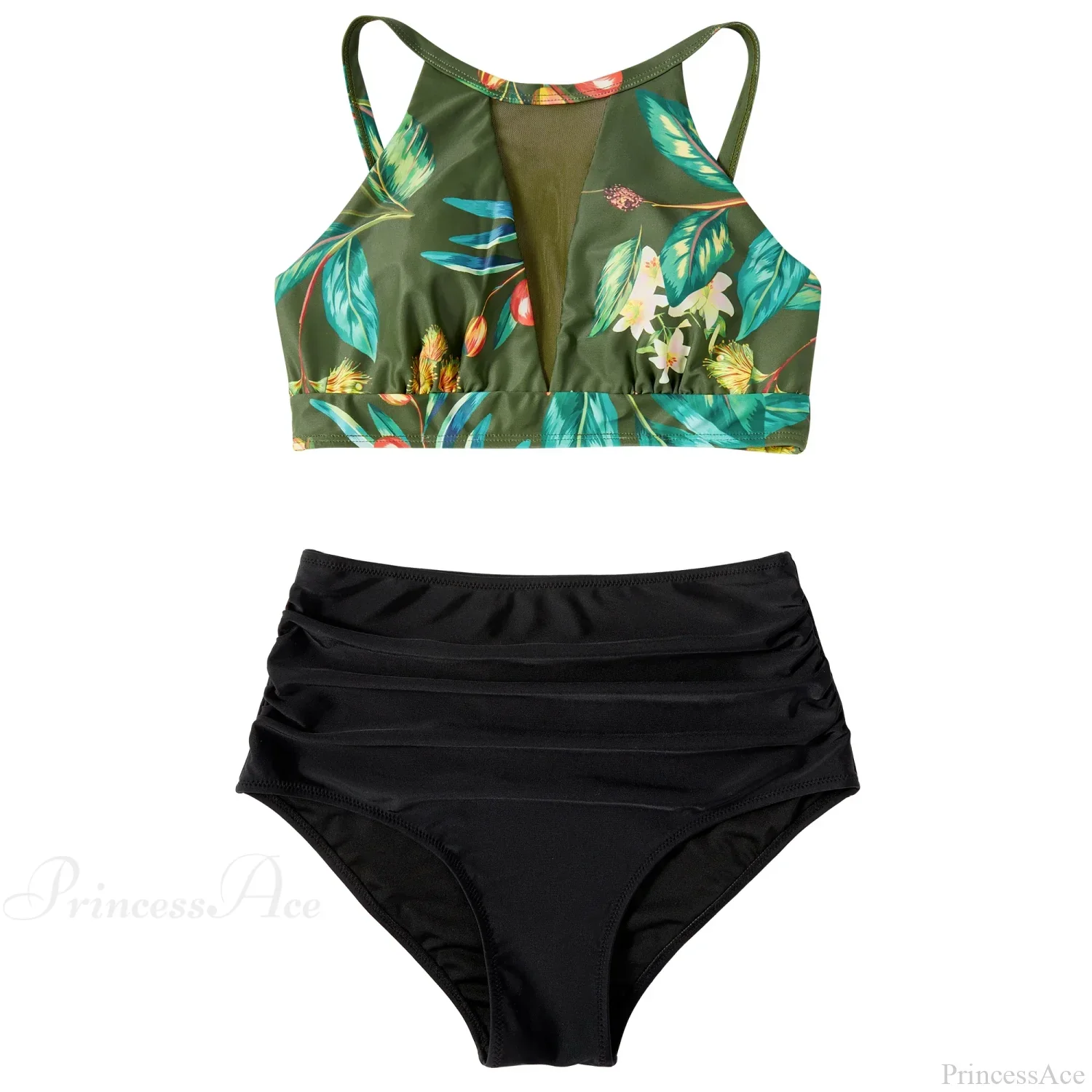 Hollow Solid Color High Waist Two Piece Set - Image 9