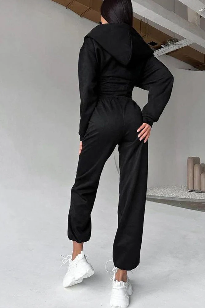Hooded Drawstring Two Piece Pants Set - Image 11