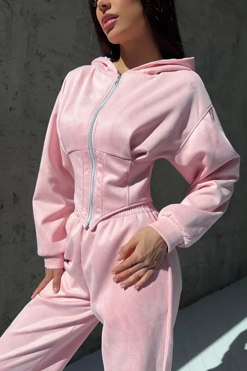 Hooded Drawstring Two Piece Pants Set - Image 5