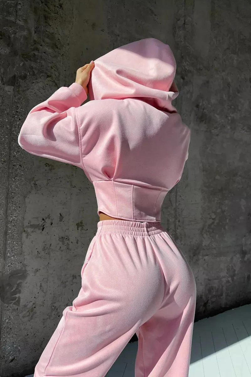 Hooded Drawstring Two Piece Pants Set - Image 6