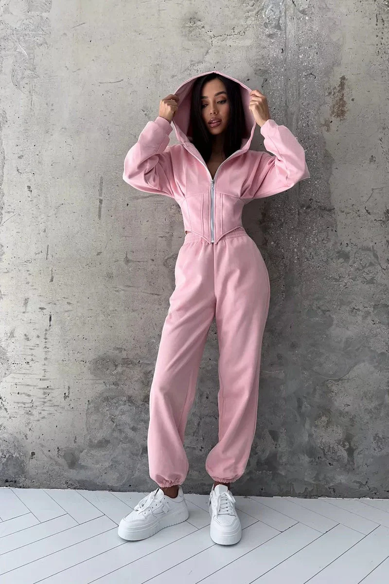Hooded Drawstring Two Piece Pants Set - Image 7