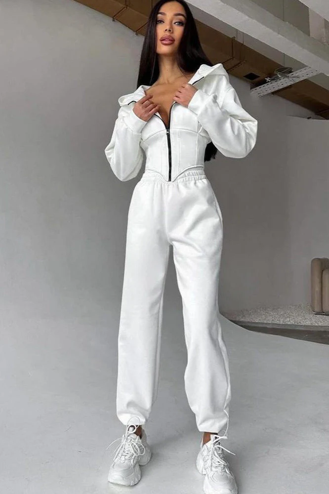 Hooded Drawstring Two Piece Pants Set - Image 9