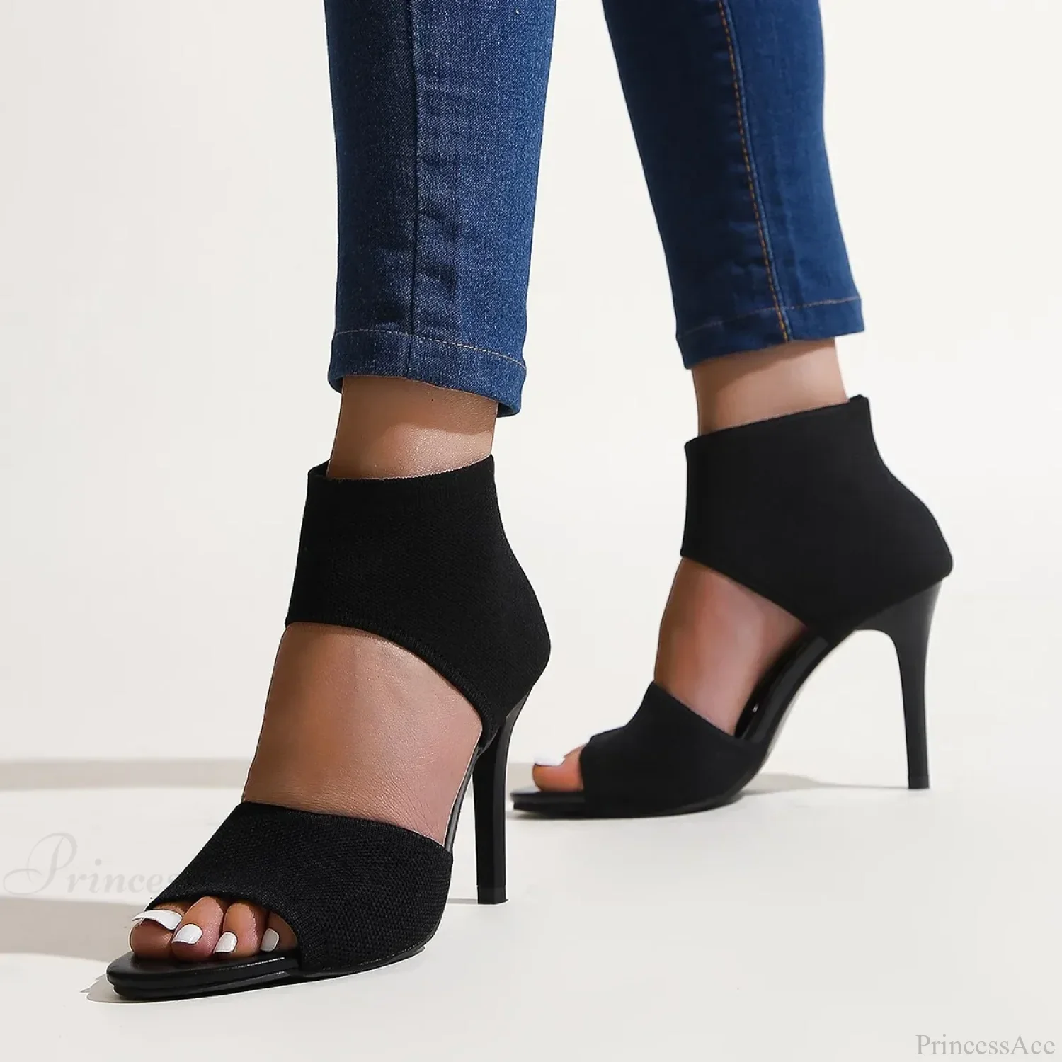 Hot Spring Summer Designer Knitted Open Toe Sexy Party Leopard Print Stilettos High Heel - Image 4