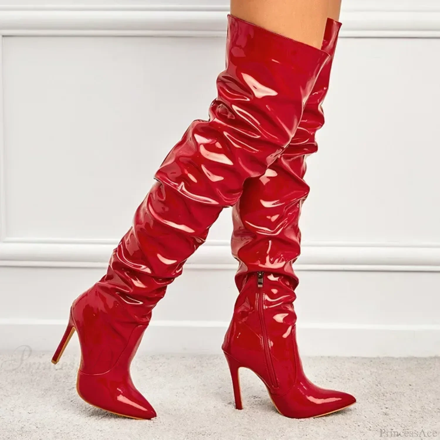 Hot Sexy Modern Boots Autumn Winter Patent Leather Elastic Over-the-Knee Slim Pointed Toe Zip Thigh High Heel - Image 9