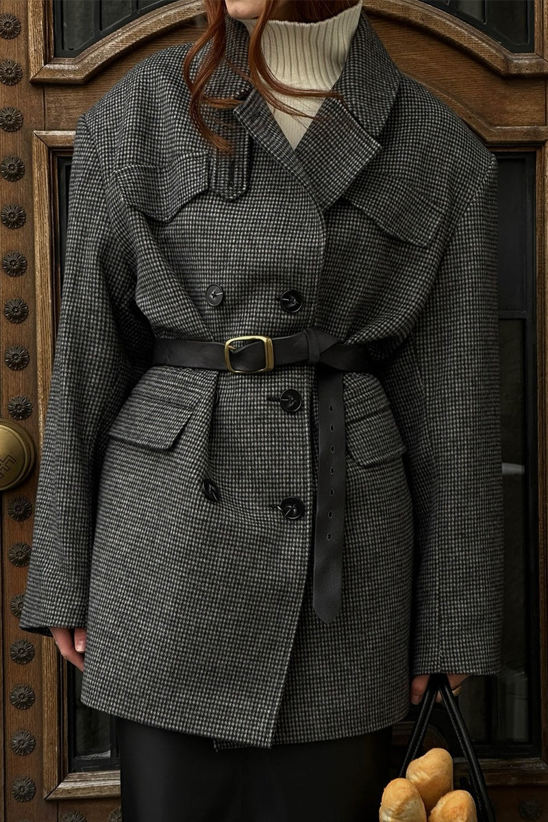 Houndstooth Wool Blend Long Coat - Image 2