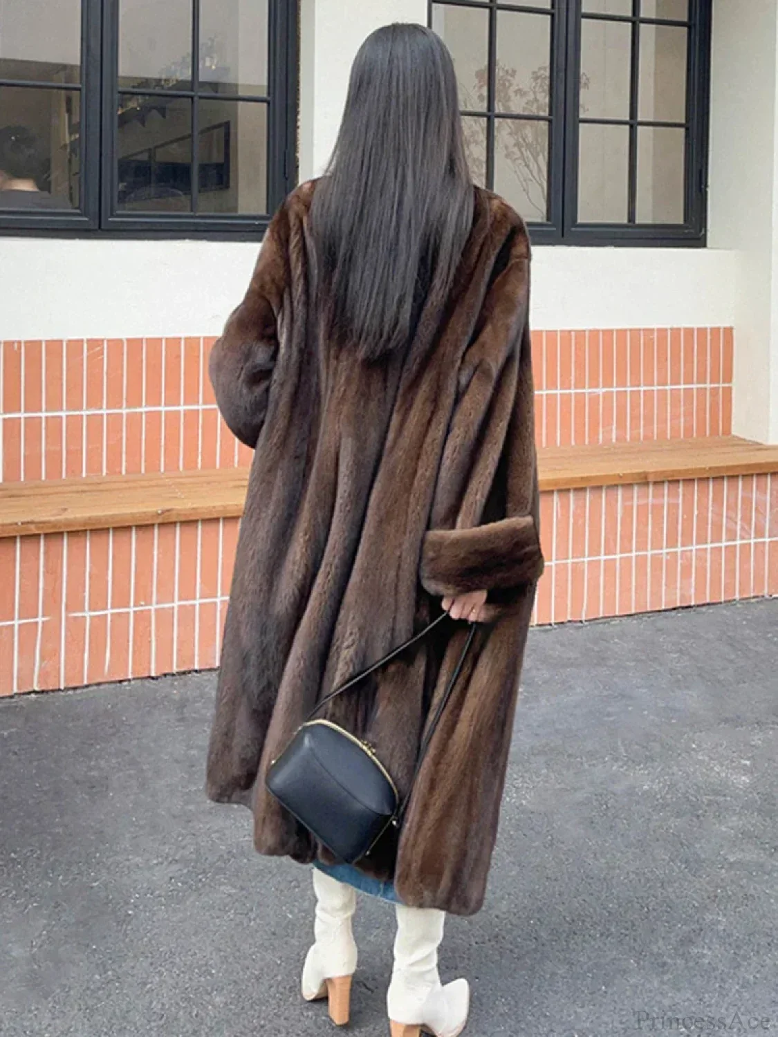 Imitation Mink Lapel Full Sleeve Overcoat - Image 2