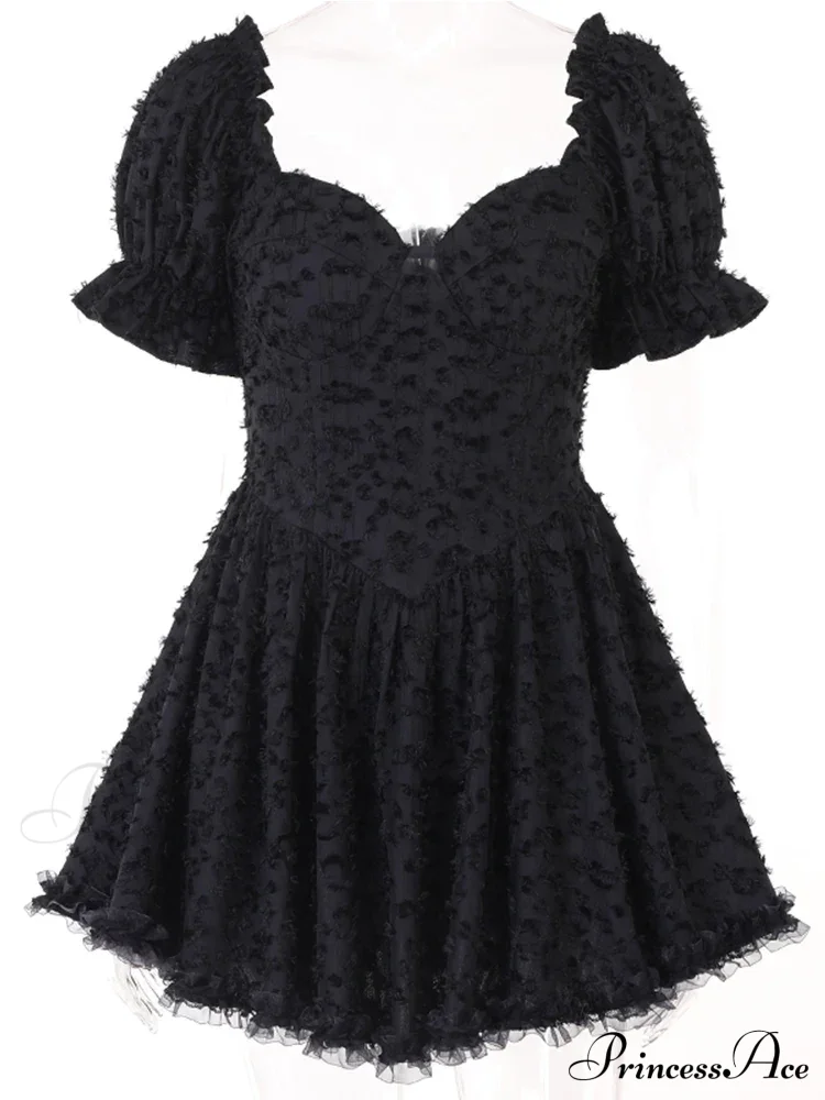 Gothic Lolita Women's Vintage High Waist Black Ball Gown Goth Puff Sleeve V-neck Dress - Image 5