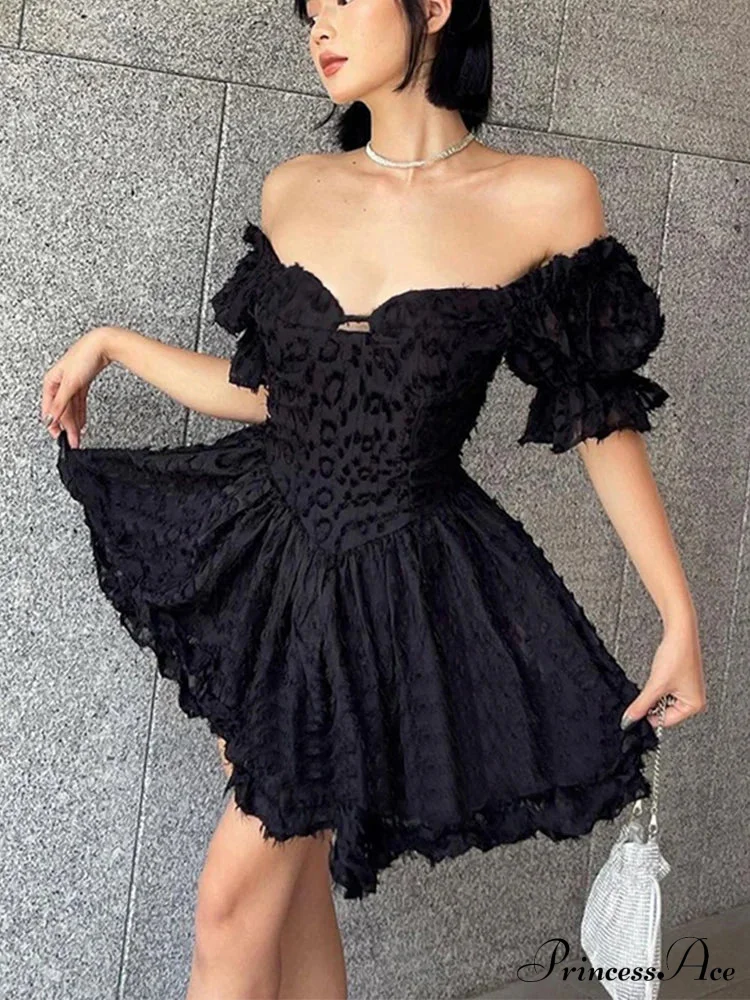 Gothic Lolita Women's Vintage High Waist Black Ball Gown Goth Puff Sleeve V-neck Dress - Image 6
