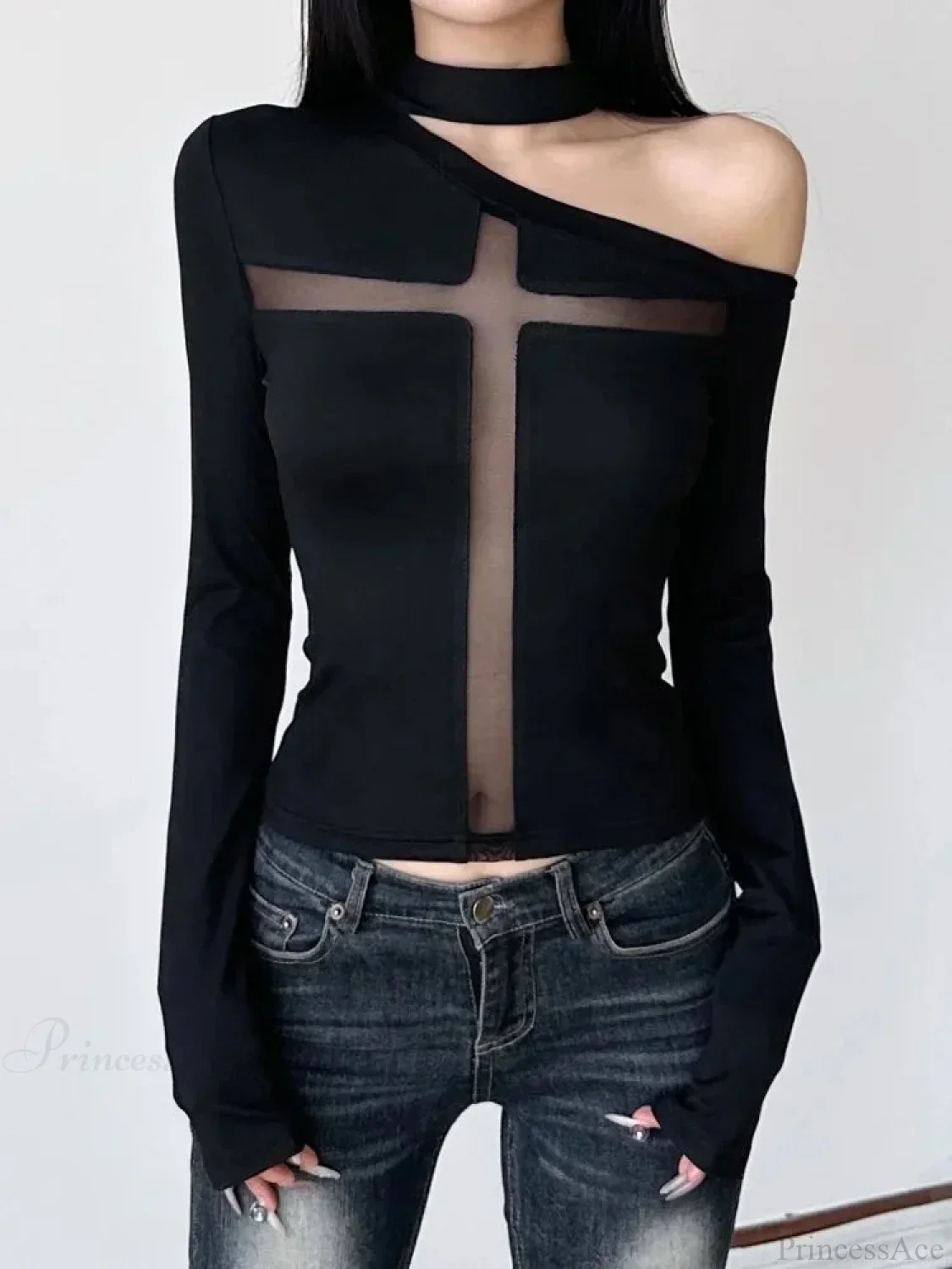 Intersecting Net Patchwork Knit Top - Image 2