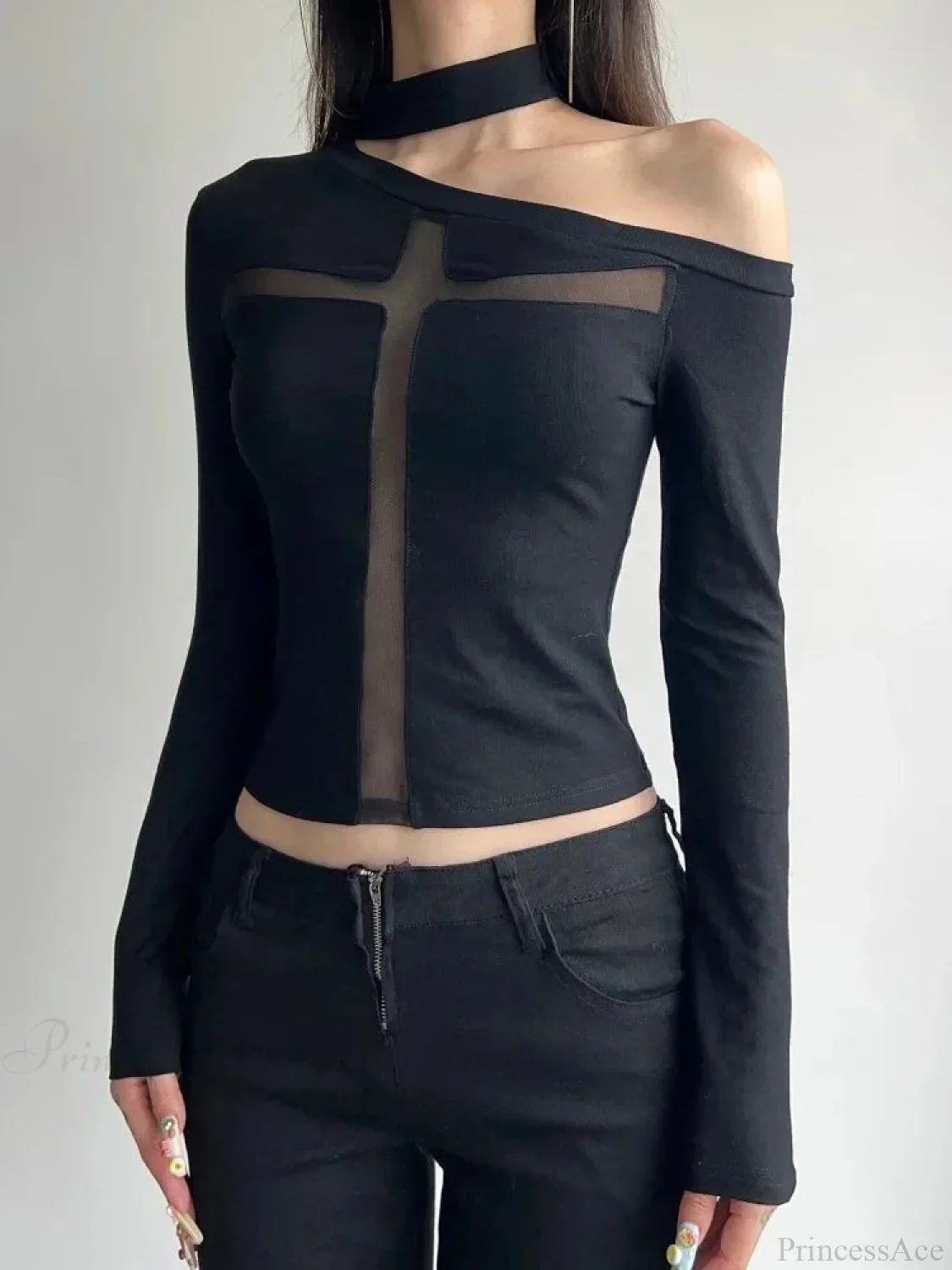 Intersecting Net Patchwork Knit Top - Image 4