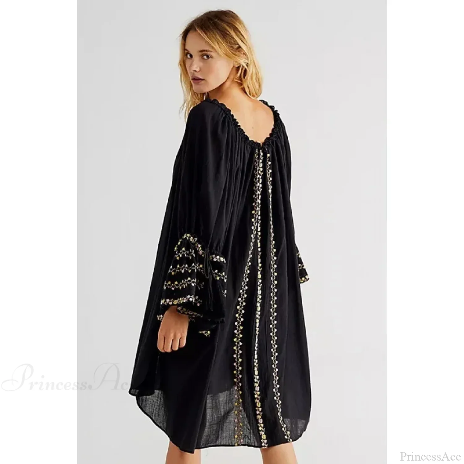 Irregular Backless Embroidery Beach Boho Dress - Image 3
