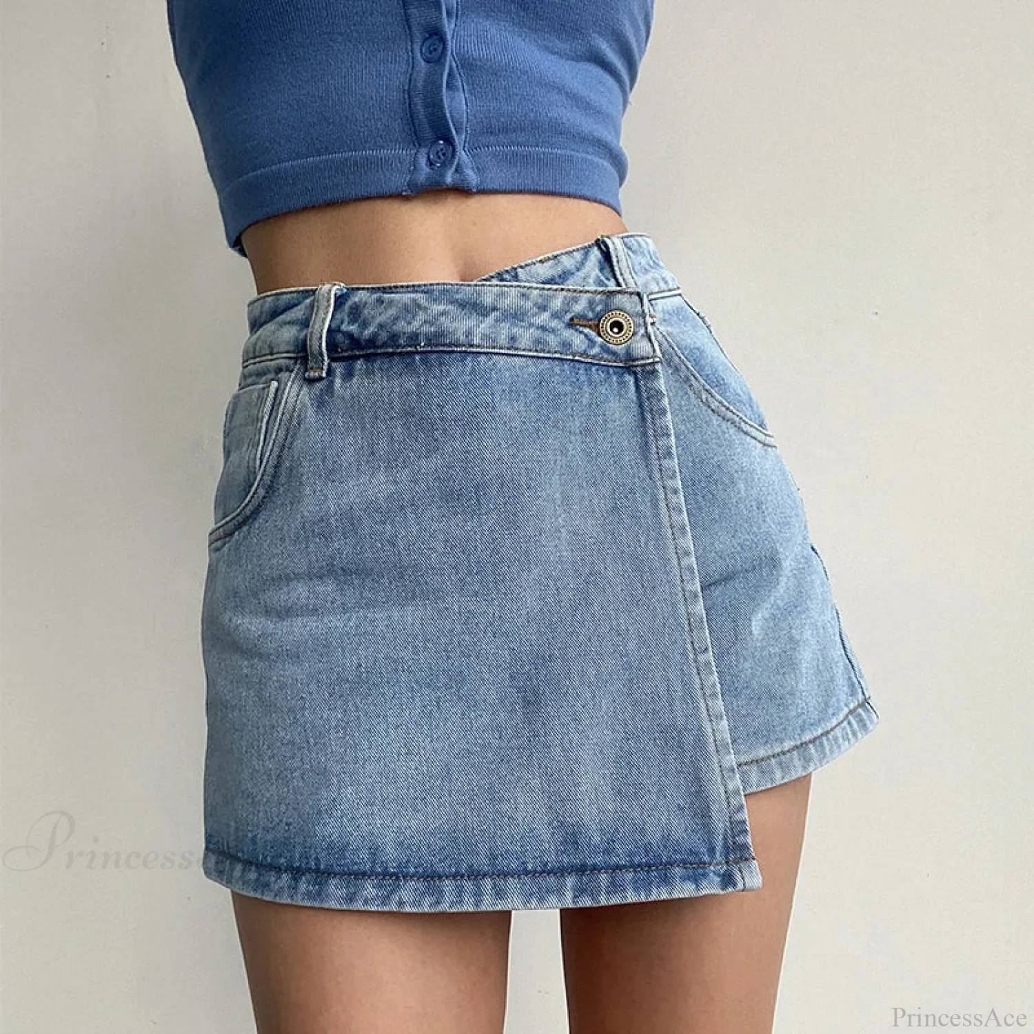 Irregular High Waist Denim Skirt - Image 3