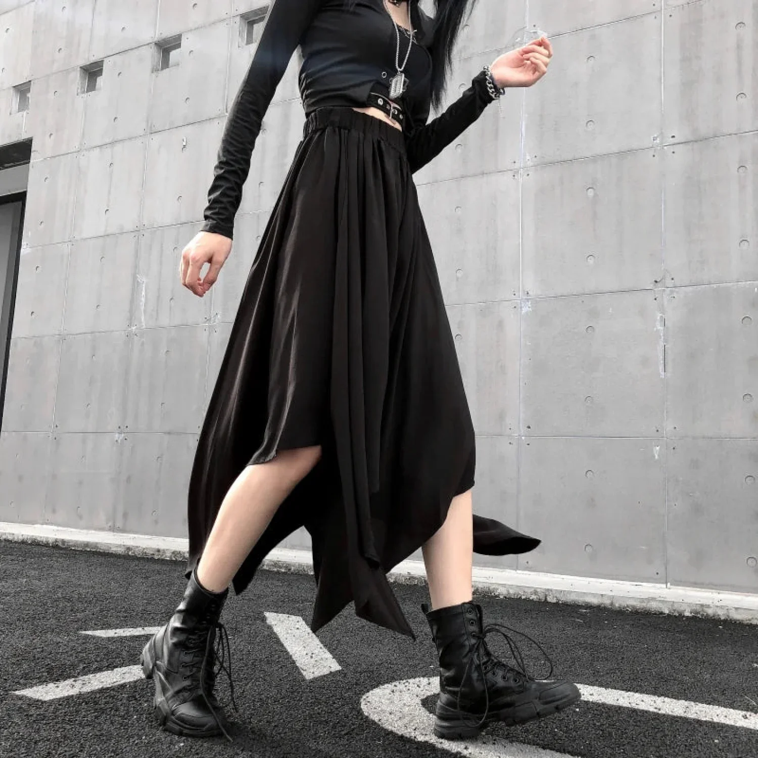 Irregular High Waist Long Skirt - Image 2