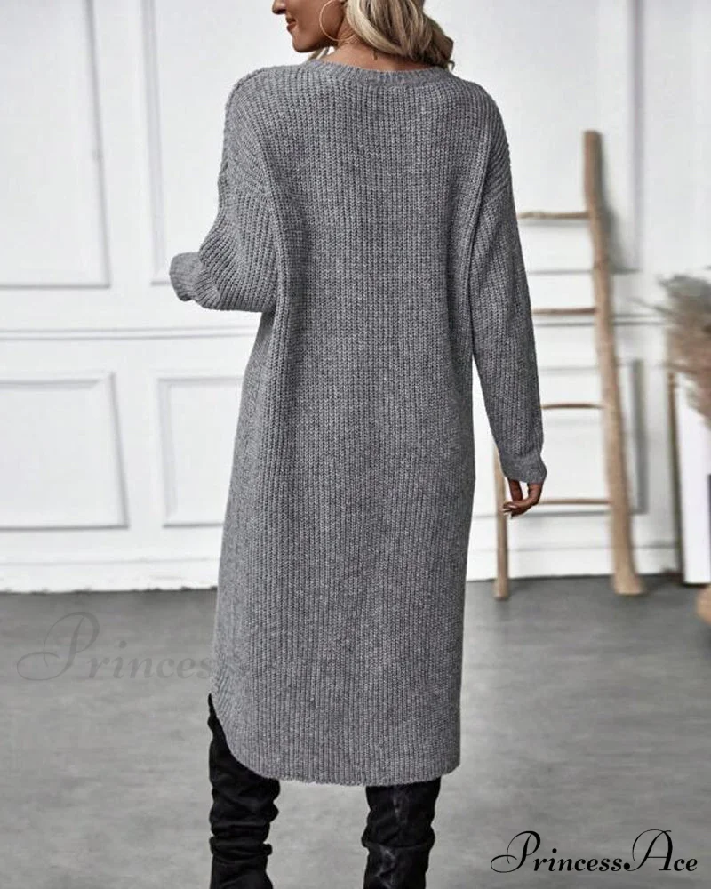 irregular with Solid color sweater dress hem - Image 14