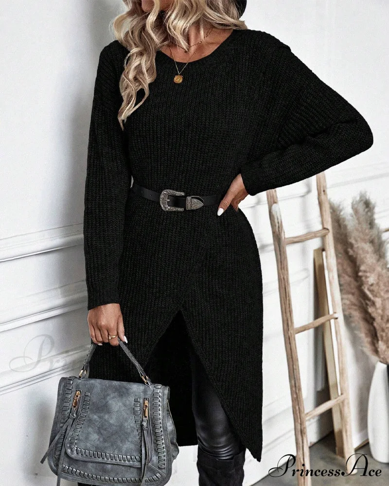 irregular with Solid color sweater dress hem - Image 17