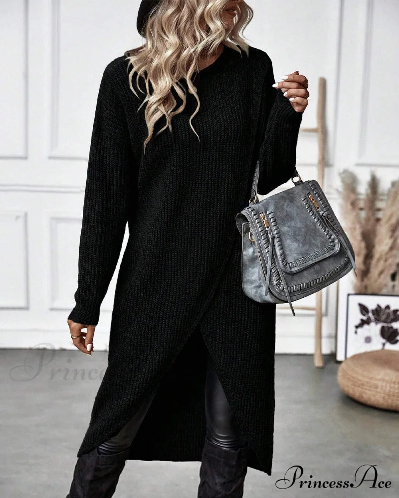 irregular with Solid color sweater dress hem - Image 18