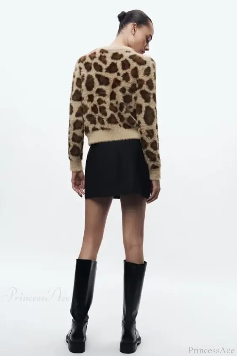 Jacquard Artificial Fur Leopard Pattern Cardigan - Image 4