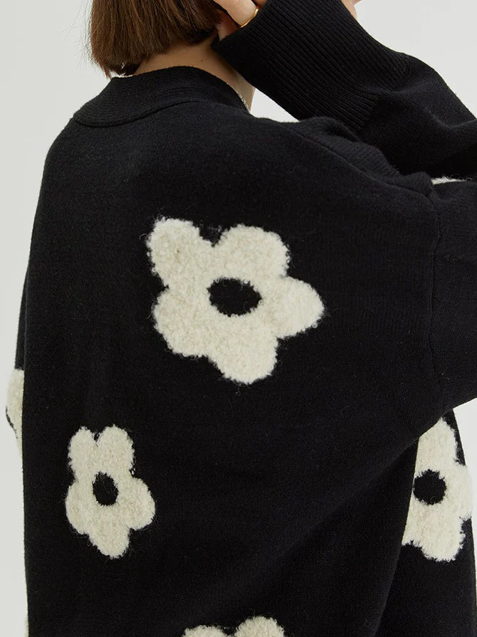 Jacquard Knit V-Neck Cardigan - Image 3