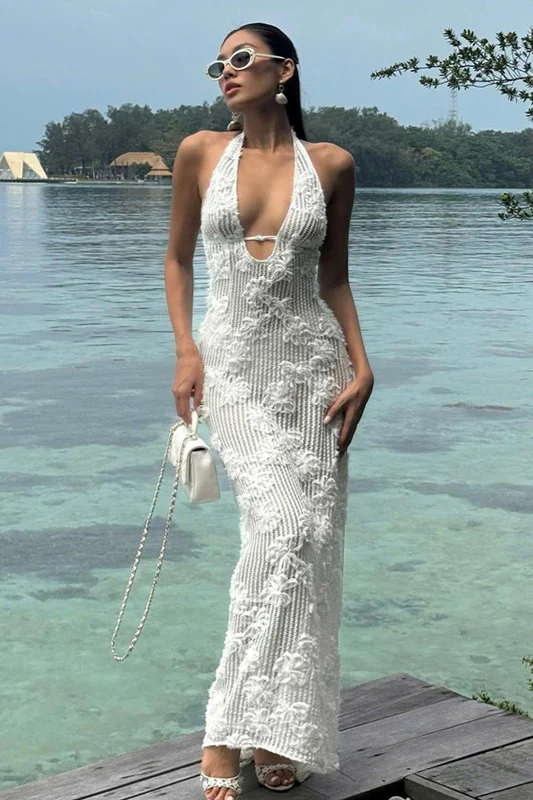 Jacquard Strapless Halter Maxi Dress - Image 5