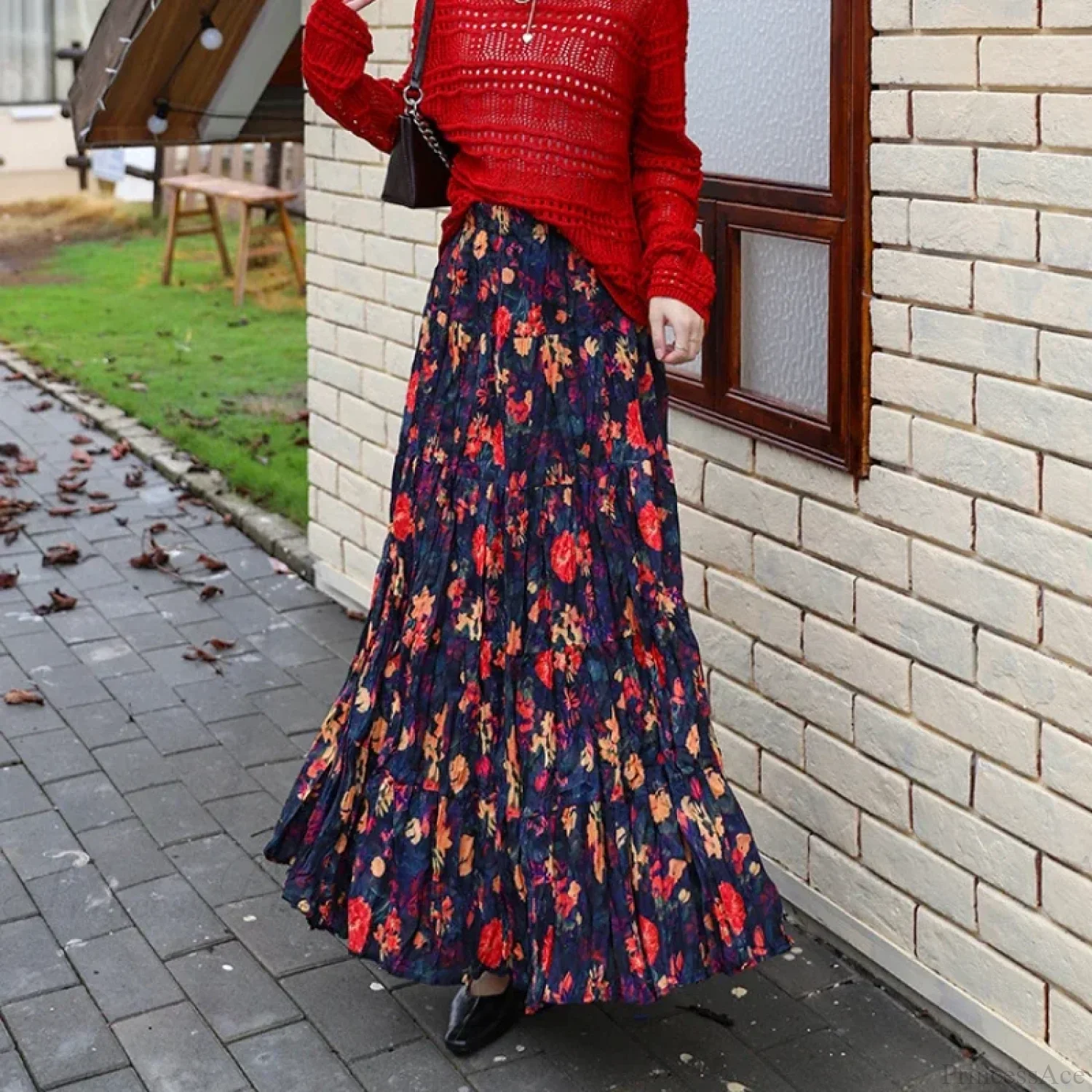 Kawaii Bohemian Floral Maxi Skirt Summer Retro Romantic - Image 8