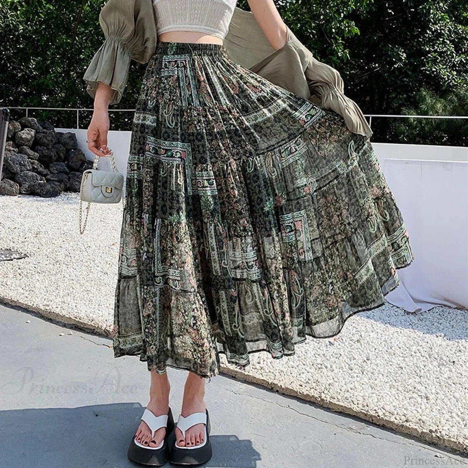 Kawaii Chiffon Splice Floral Tea Break Skirt - Image 2