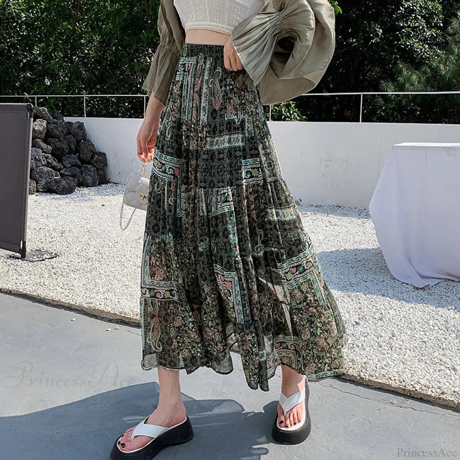 Kawaii Chiffon Splice Floral Tea Break Skirt - Image 3