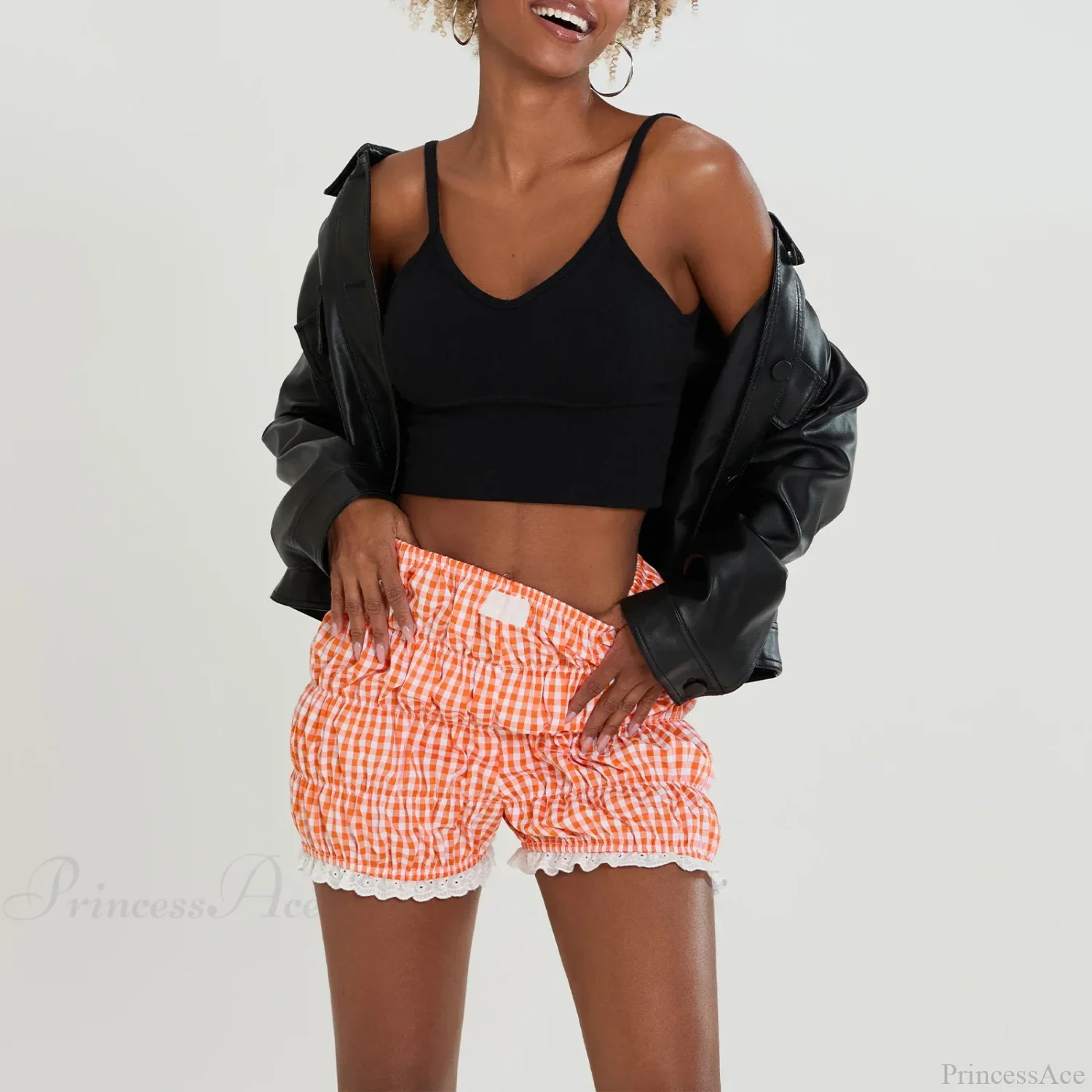 Kawaii Lace Hem Plaid Bloomer Short - Image 4