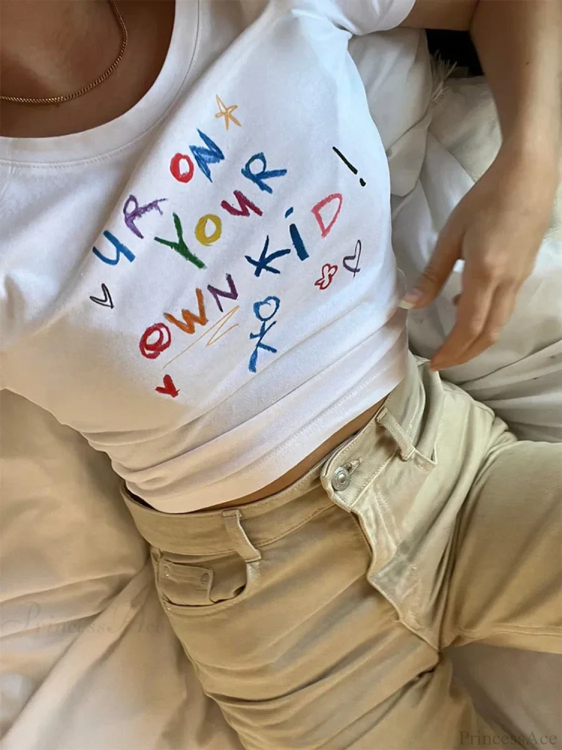 Kawaii Letter Print Crop Top T-shirt - Image 5