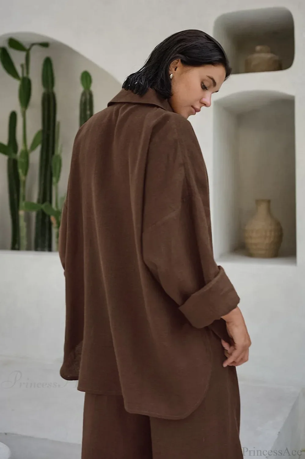 Khaki Cotton Linen Relaxed Long Sleeve Two Piece Set - Image 10