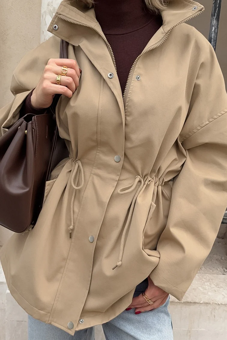 Khaki Drawstring Trench Jacket - Image 2