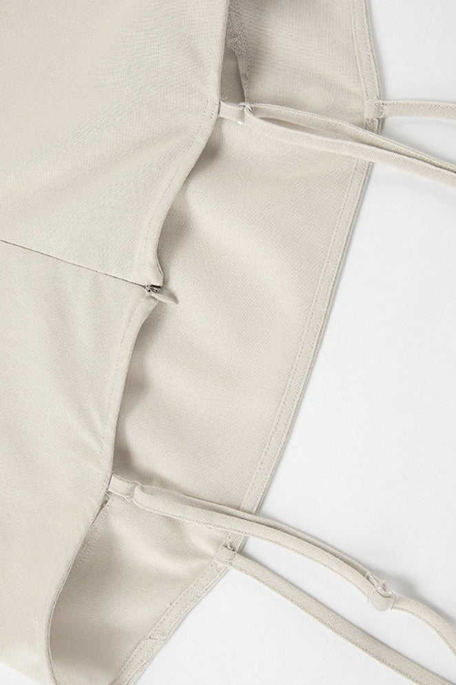 Khaki Linen Cotton Cami Loose Office Maxi Dress - Image 5