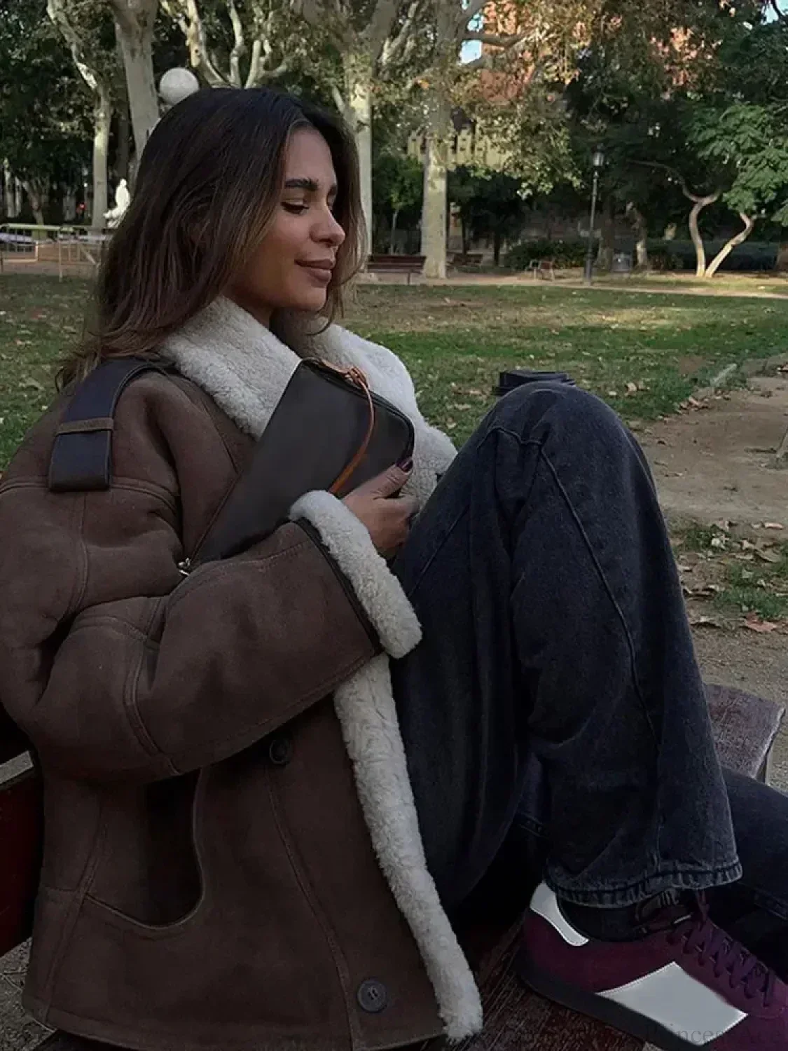 Khaki Single Breasted Leather Coat - Image 2