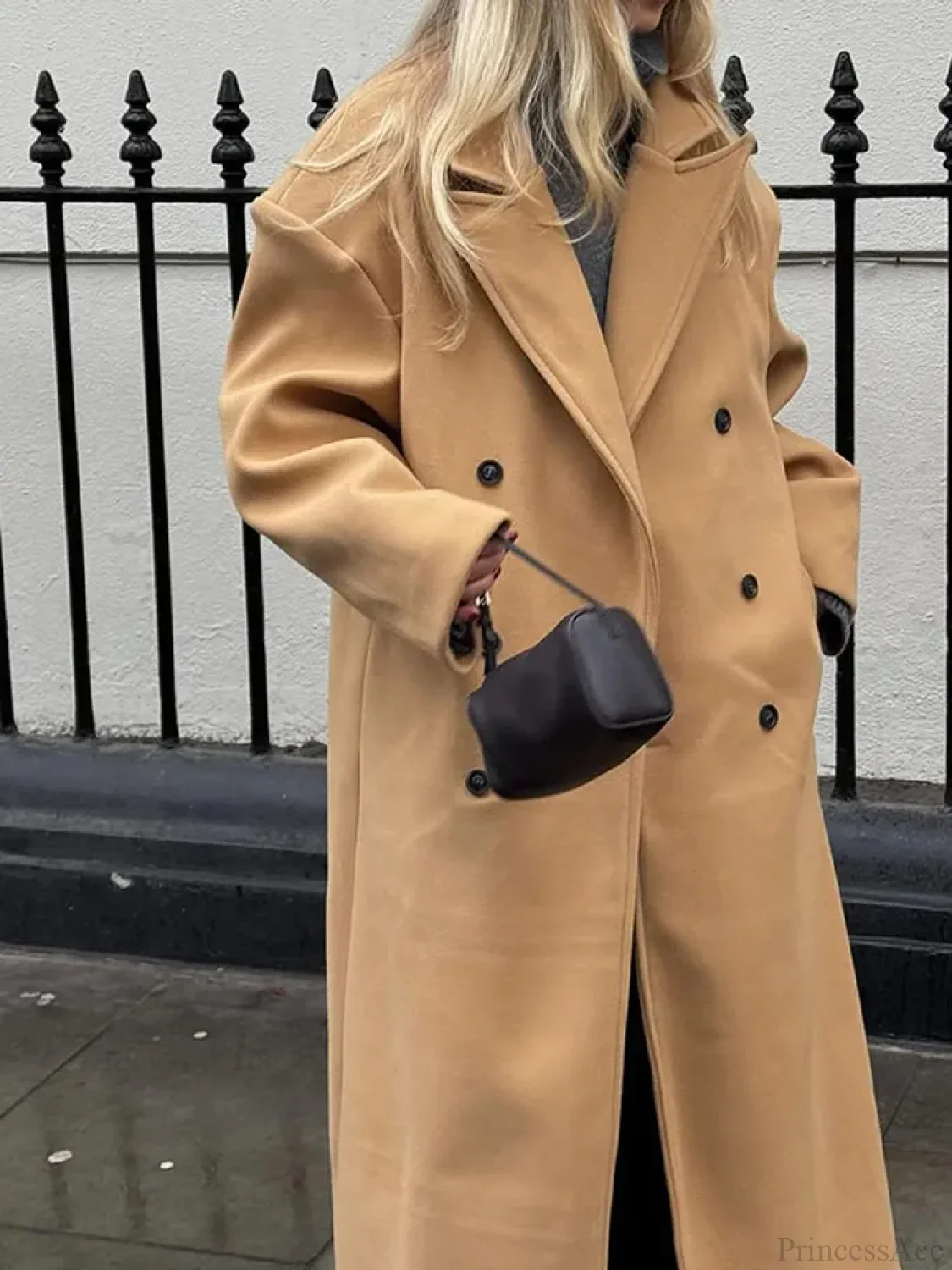 Khaki Woolen Double Breasted Coat - Image 3