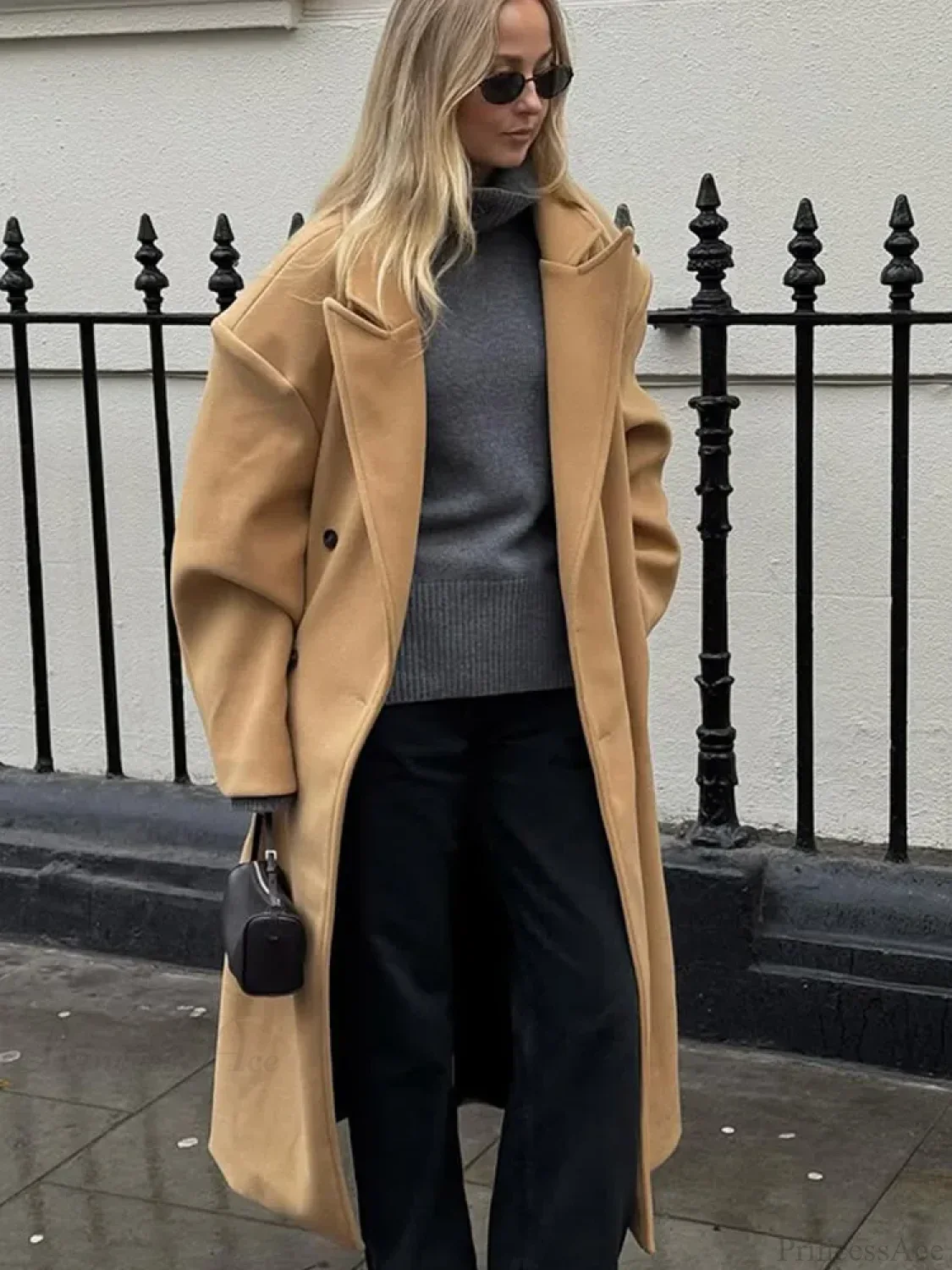 Khaki Woolen Double Breasted Coat - Image 4