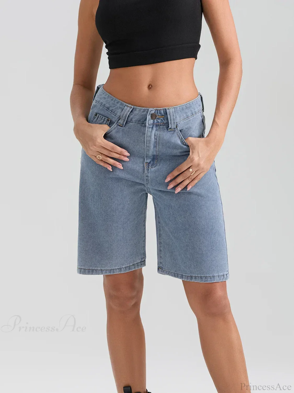 Knee-Length Button Denim Short - Image 2