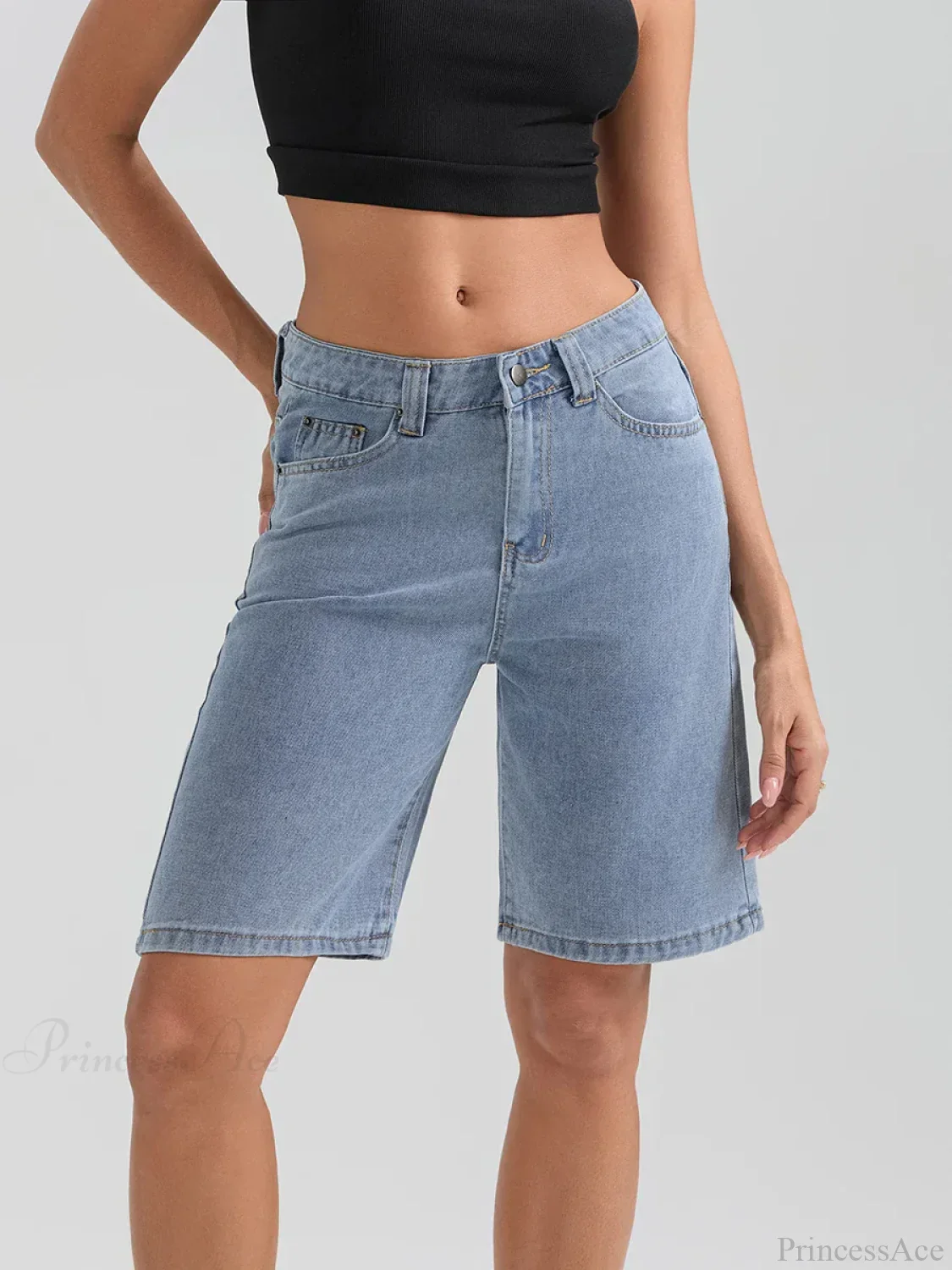 Knee-Length Button Denim Short - Image 3