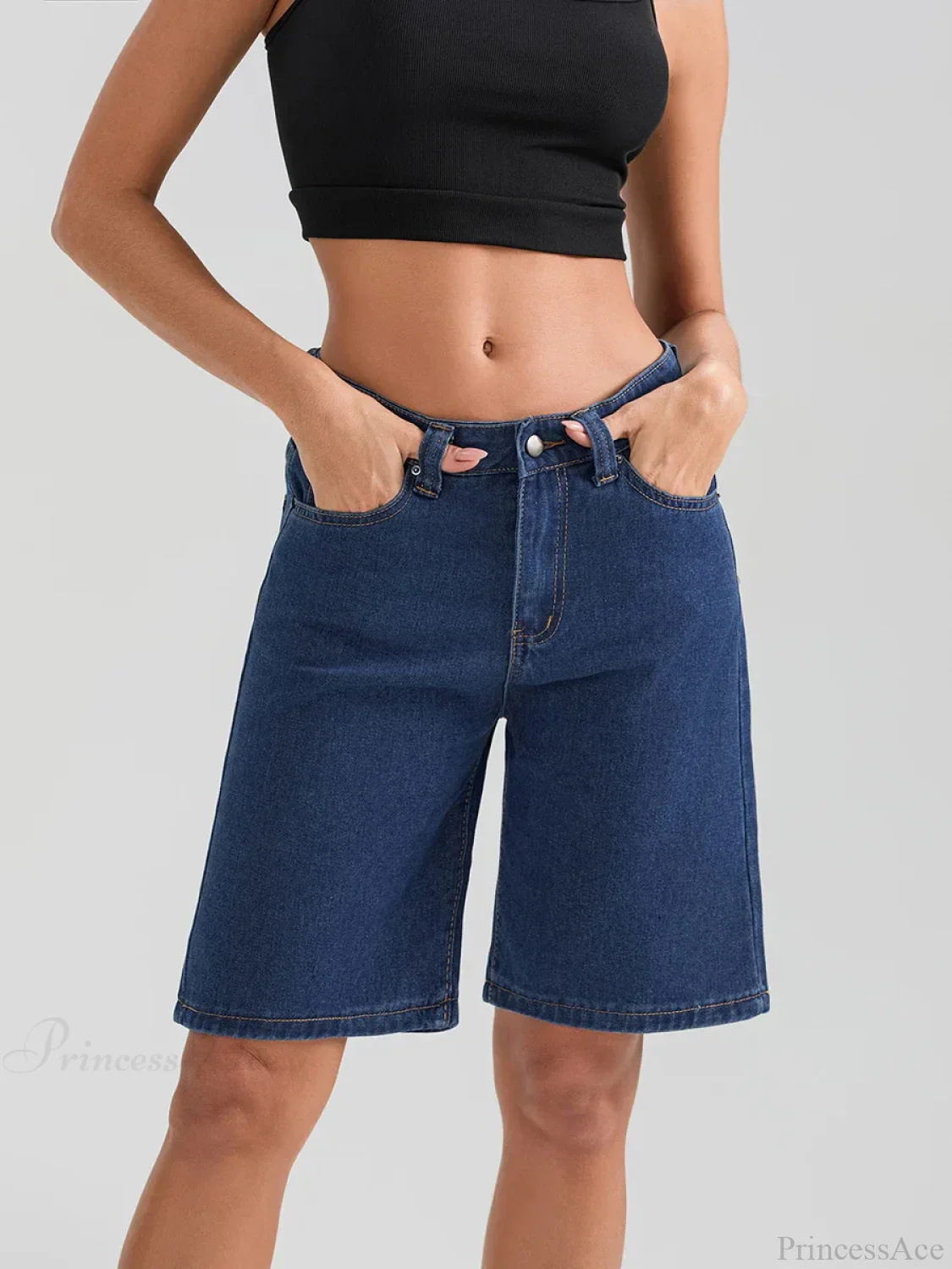 Knee-Length Button Denim Short - Image 4