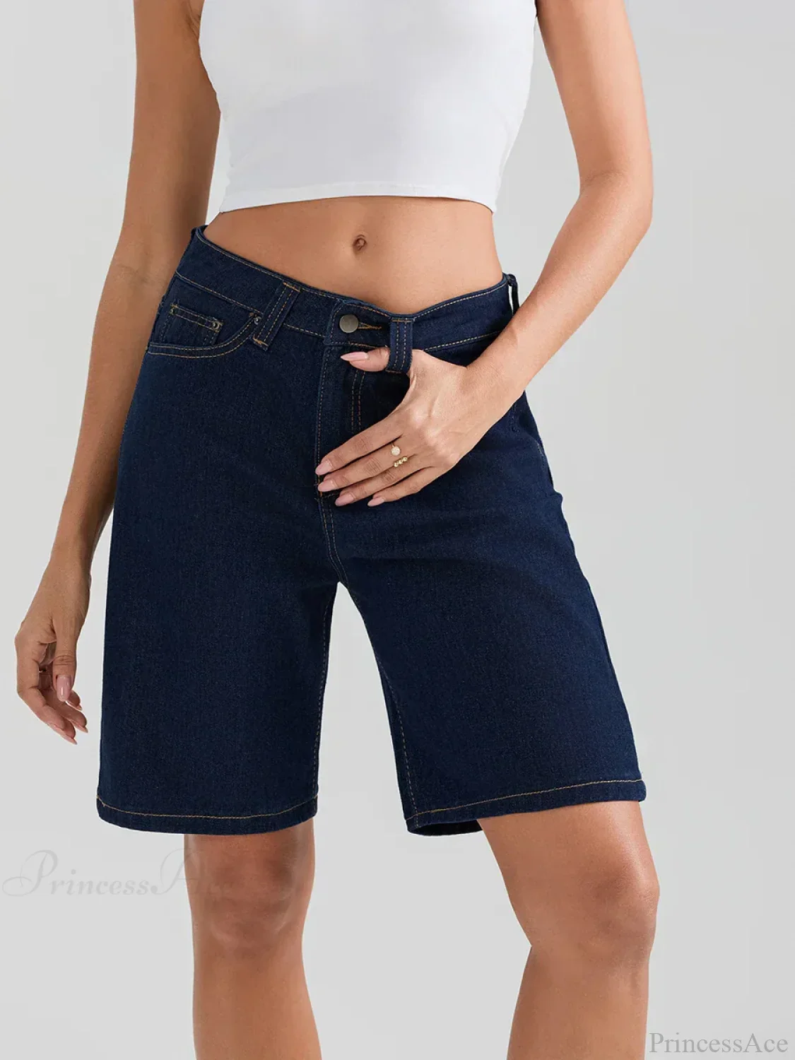 Knee-Length Button Denim Short - Image 5