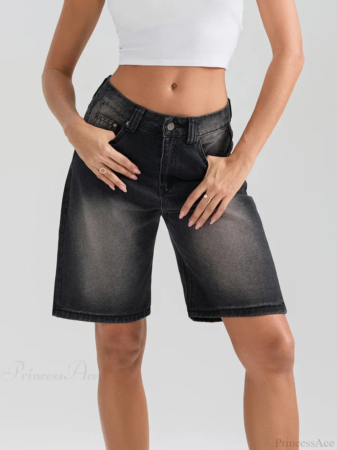 Knee-Length Button Denim Short - Image 6