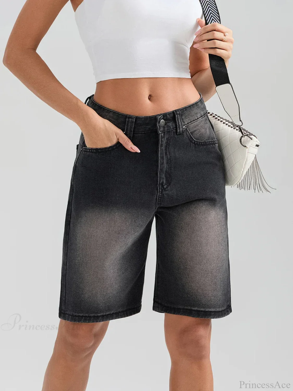 Knee-Length Button Denim Short - Image 7