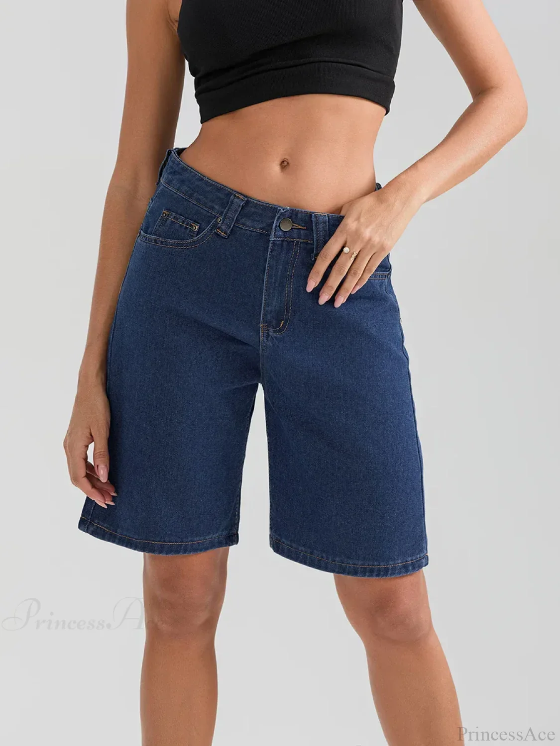 Knee-Length Button Denim Short - Image 8