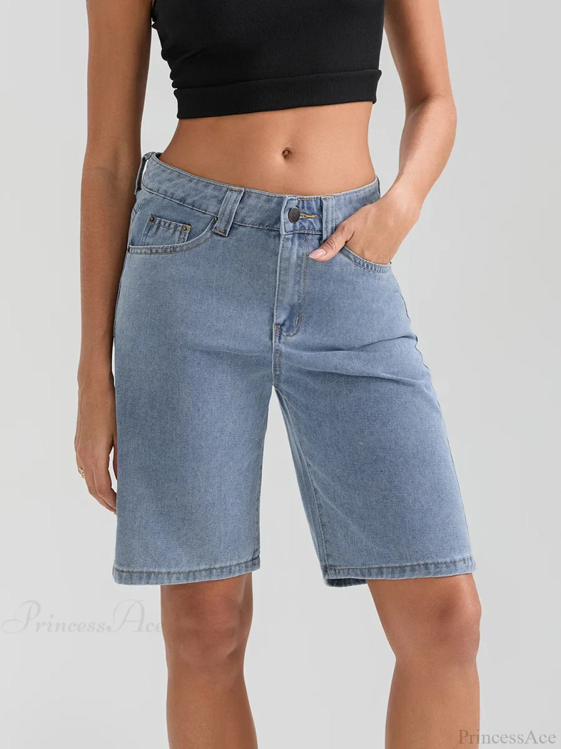 Knee-Length Button Denim Short - Image 9