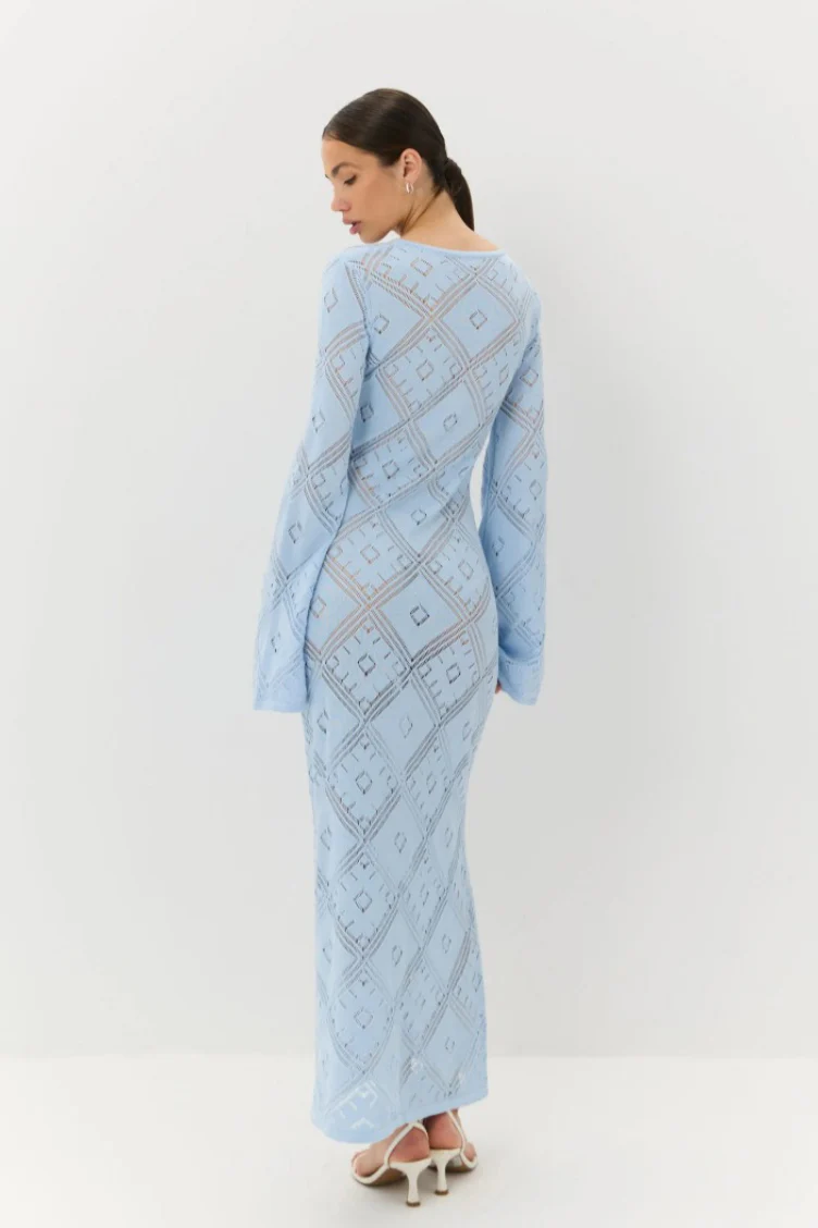 Knit Argyle Jacquard Long Sleeve Maxi Dress - Image 11