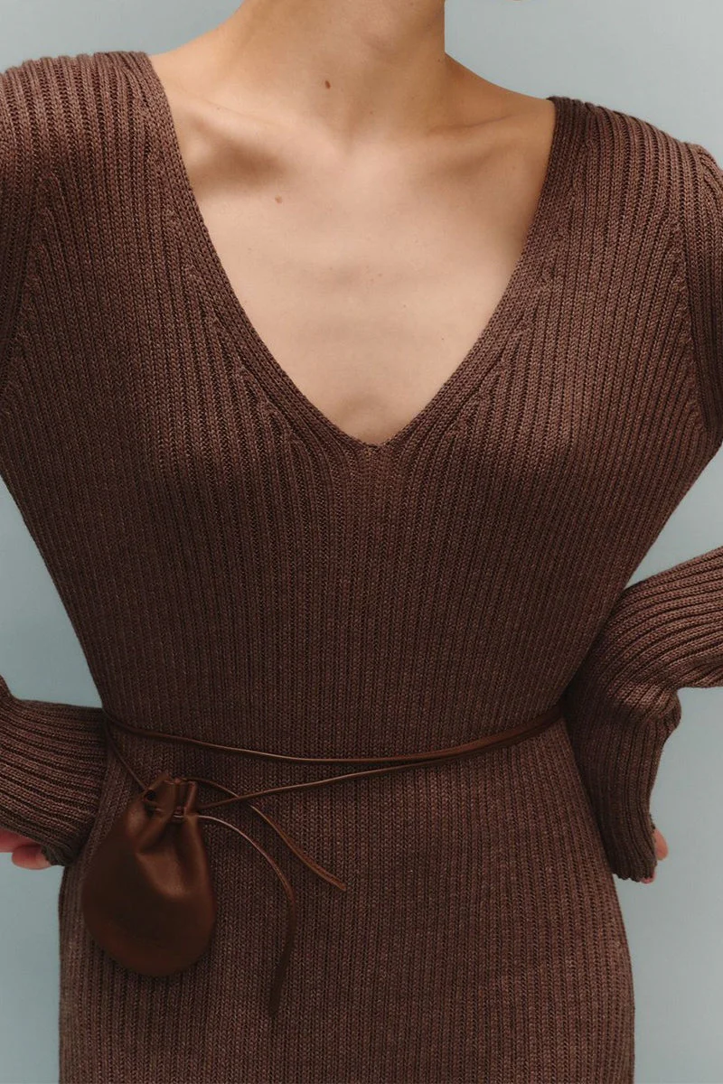 Knit Bodycon V Neck Maxi Dress - Image 6