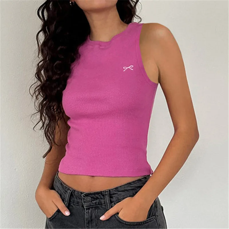 Knit Bow Embroidery Crop Top - Image 3