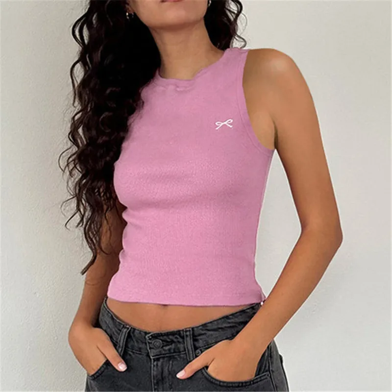 Knit Bow Embroidery Crop Top - Image 5