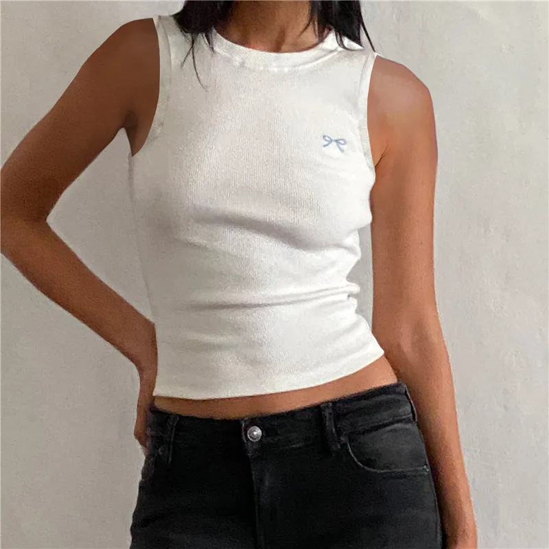 Knit Bow Embroidery Crop Top - Image 6
