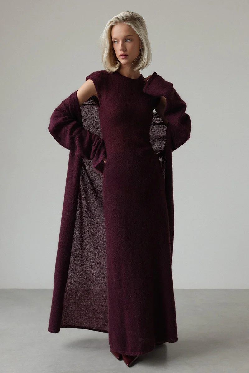 Knit Cardigan Sleeveless Dress Two Piece Set - Image 6
