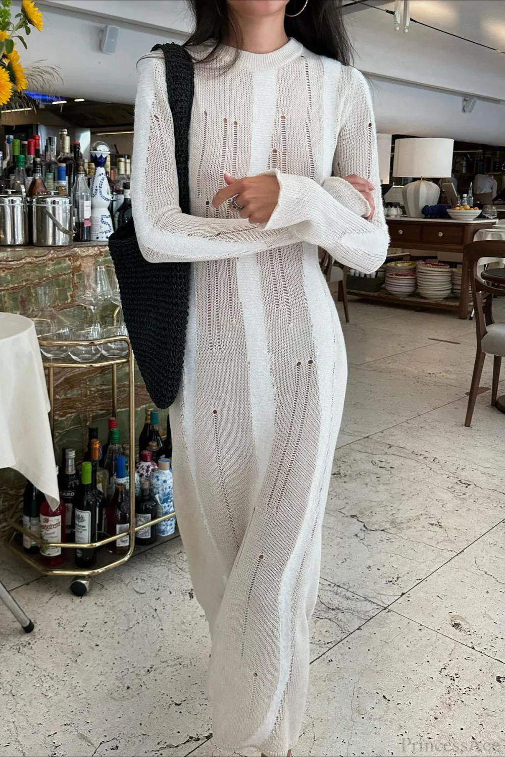 Knit Distressed Slim Maxi Dress - Image 4